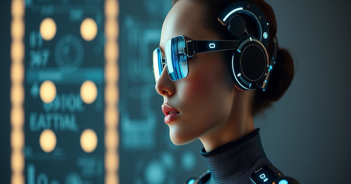 Model interacting with futuristic AI casting technology