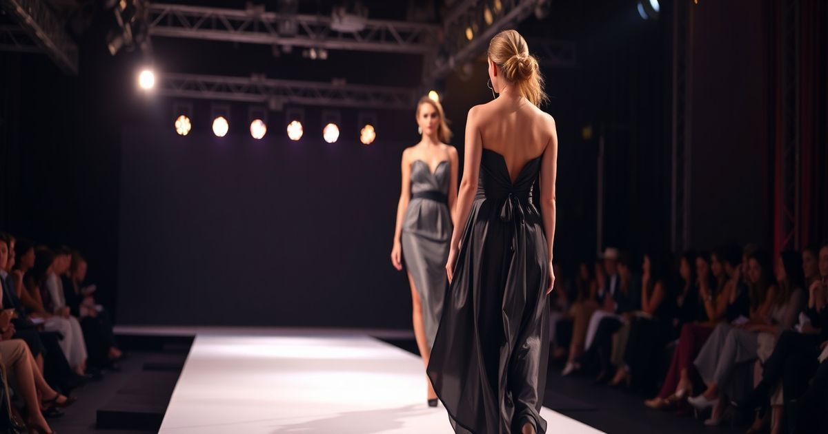 Professional runway model demonstrating perfect catwalk technique at fashion week