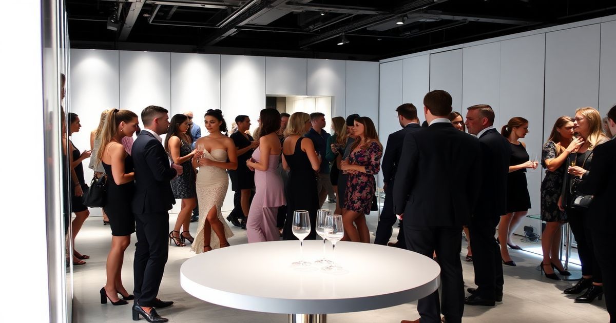 Models and fashion professionals networking at an elegant industry event