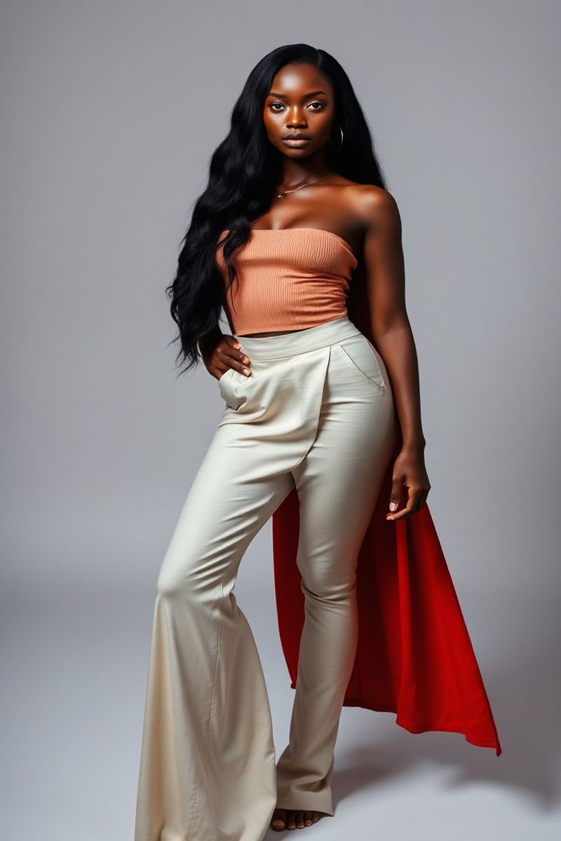 Adaeze Okoro full body editorial pose in high fashion clothing