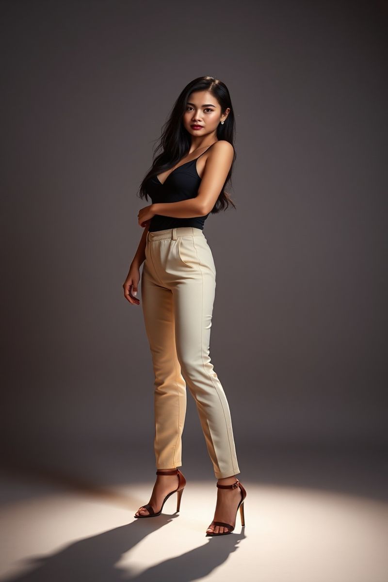 Aisha Rahman full body editorial pose in high fashion clothing