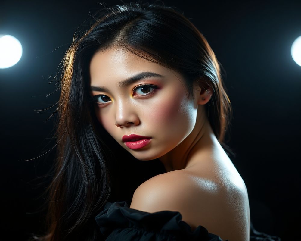 Aisha Rahman high fashion editorial with dramatic lighting