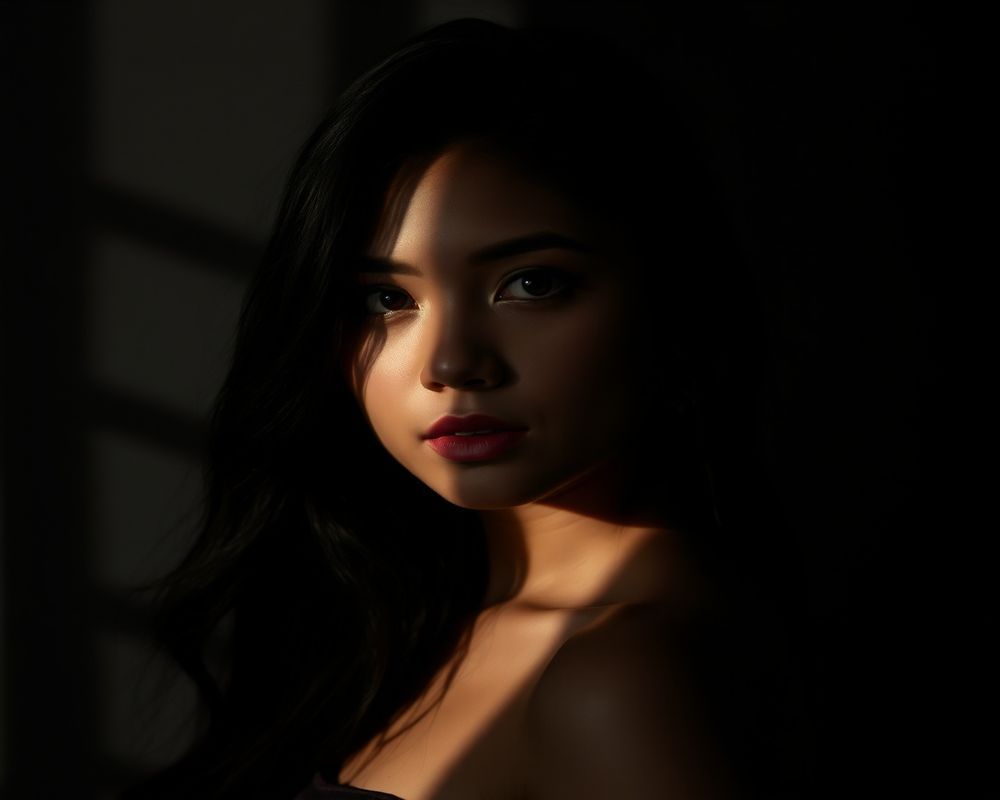 Aisha Rahman artistic creative portrait with dramatic shadows