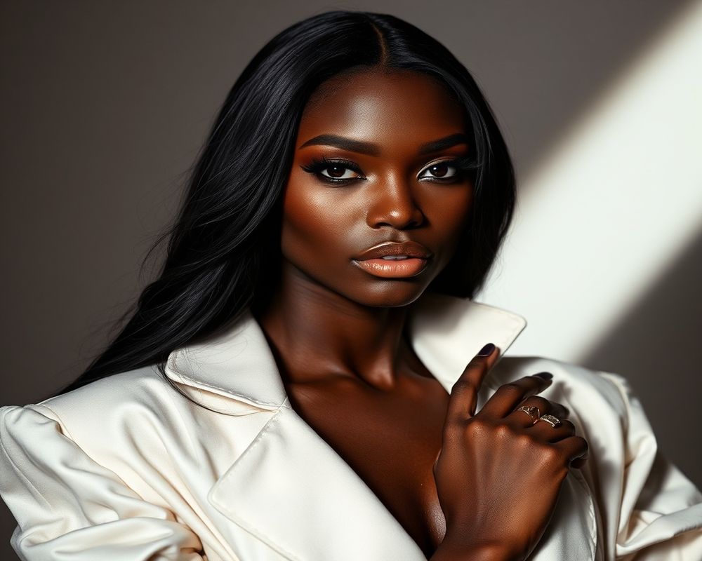 Amara Diallo high fashion editorial with dramatic lighting