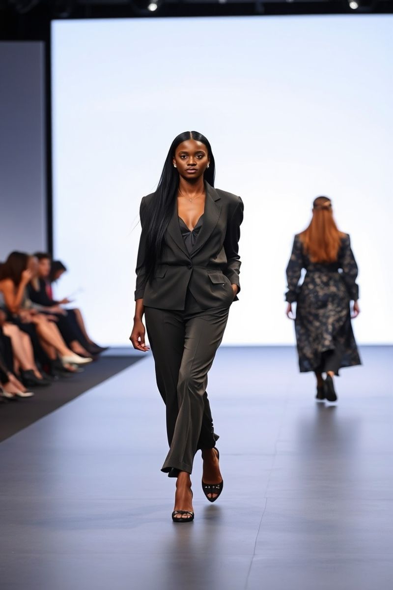 Amara Diallo fashion runway walk in designer clothing