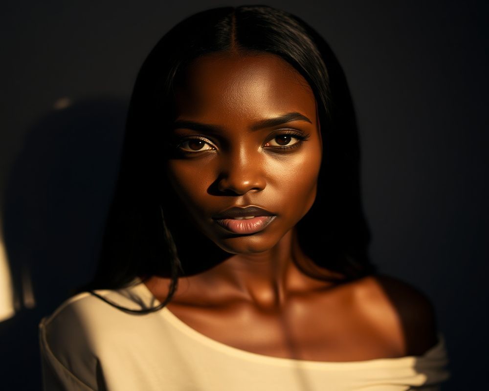 Amara Diallo artistic creative portrait with dramatic shadows
