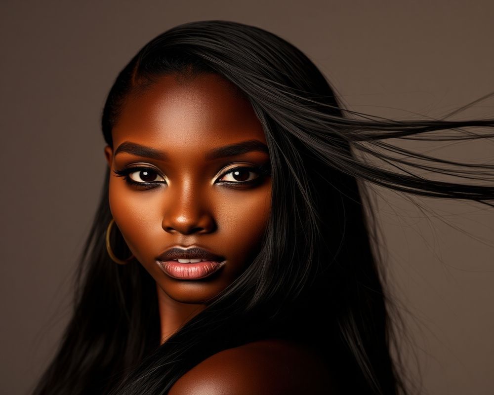 Amara Njeri high fashion editorial with dramatic lighting