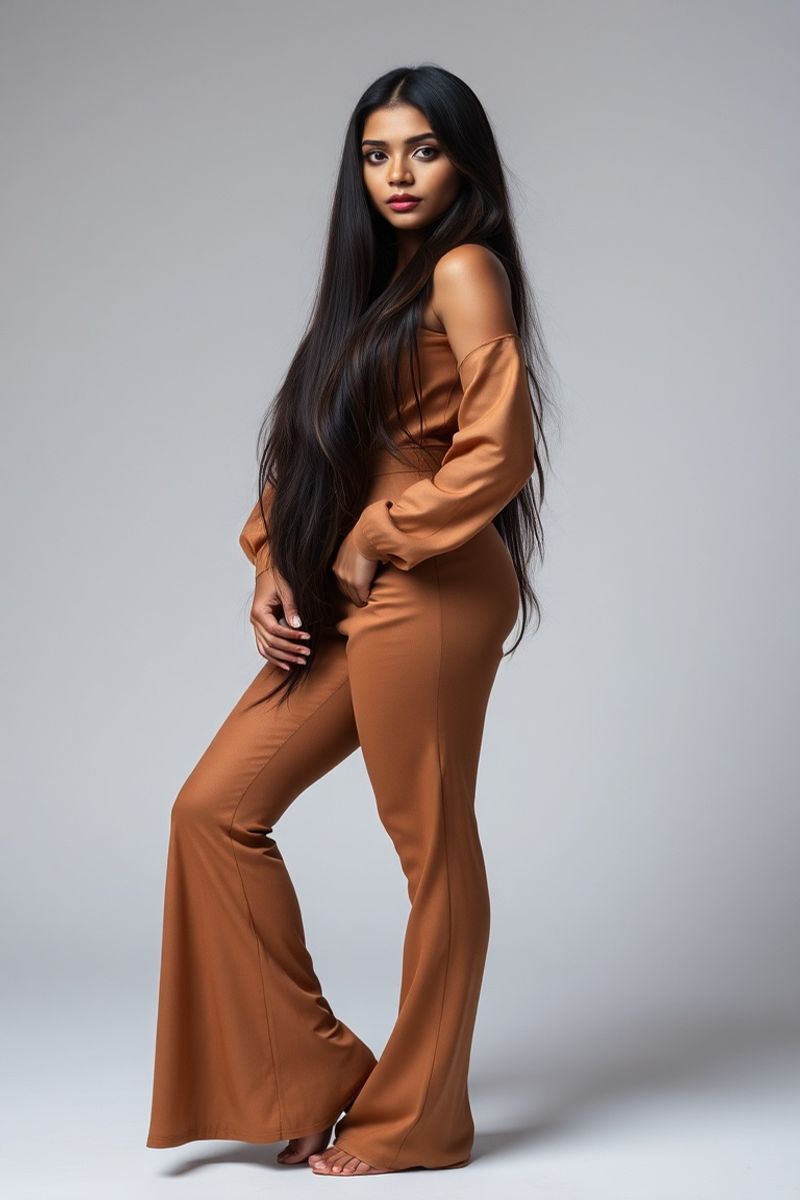 Amaya Wickramasinghe full body editorial pose in high fashion clothing