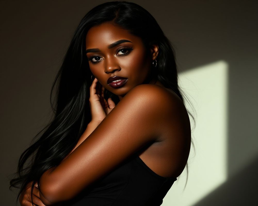 Amina Diallo high fashion editorial with dramatic lighting