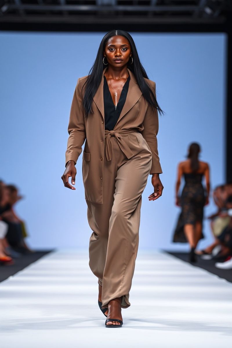 Amina Diallo fashion runway walk in designer clothing