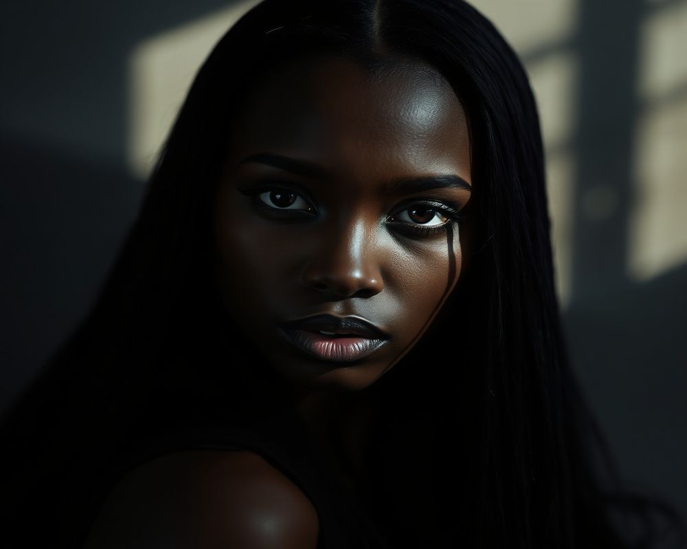 Amina Diallo artistic creative portrait with dramatic shadows