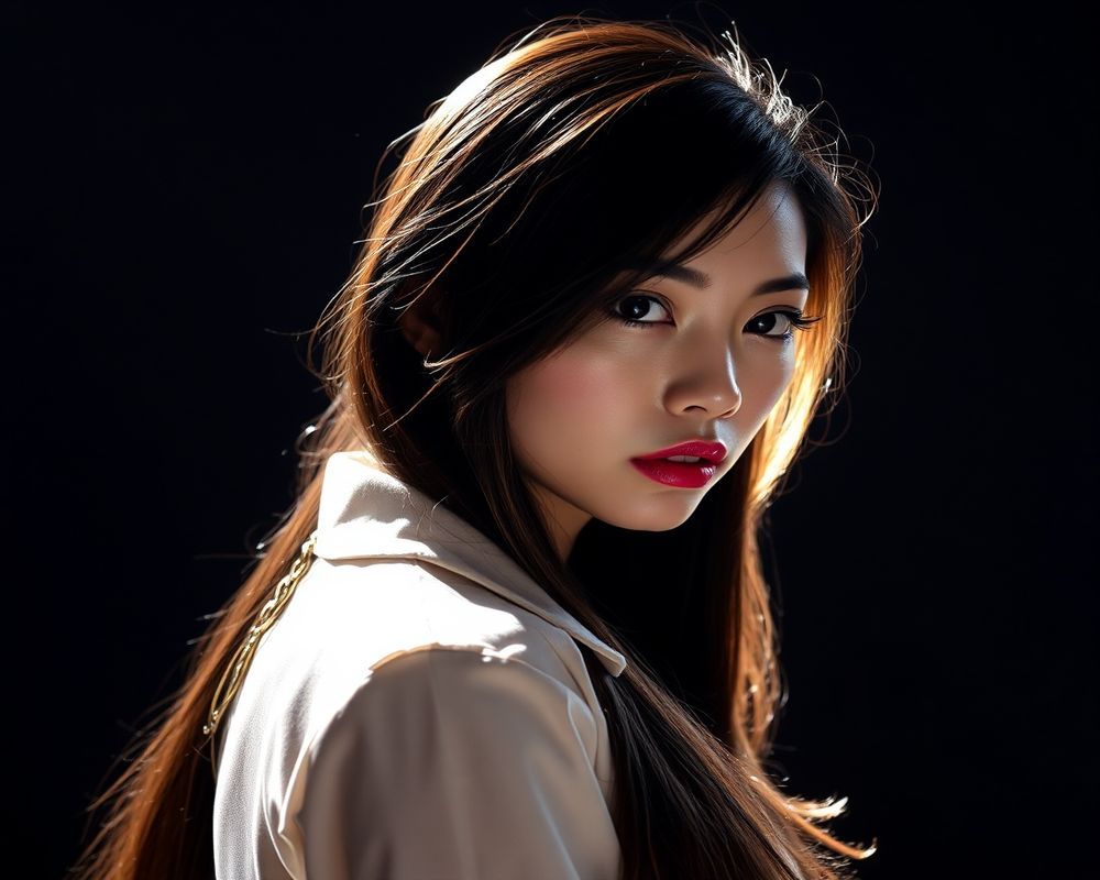 Angelica Cruz high fashion editorial with dramatic lighting