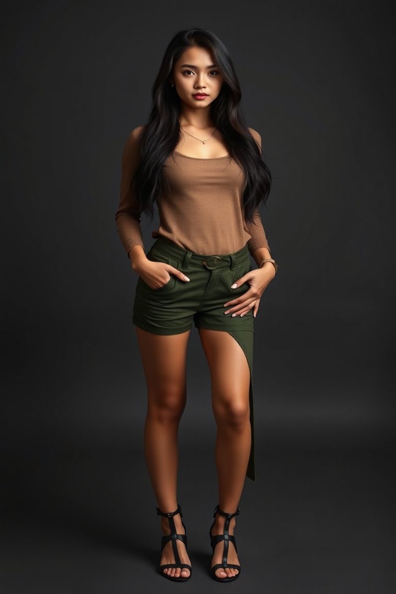 Anindya Putri full body editorial pose in high fashion clothing