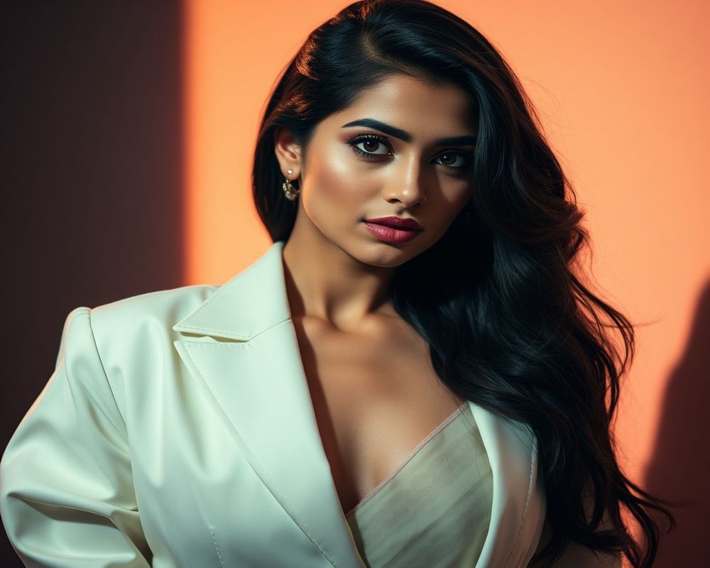 Anjali Fernando high fashion editorial with dramatic lighting