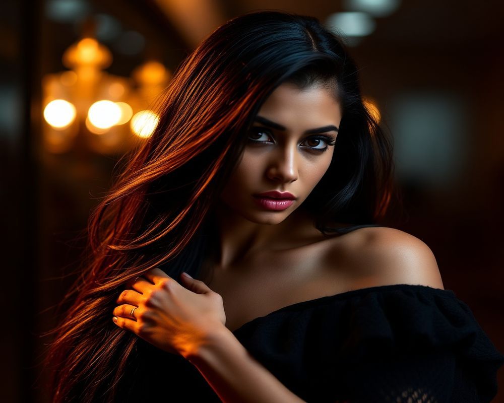 Anjali Wijesinghe high fashion editorial with dramatic lighting