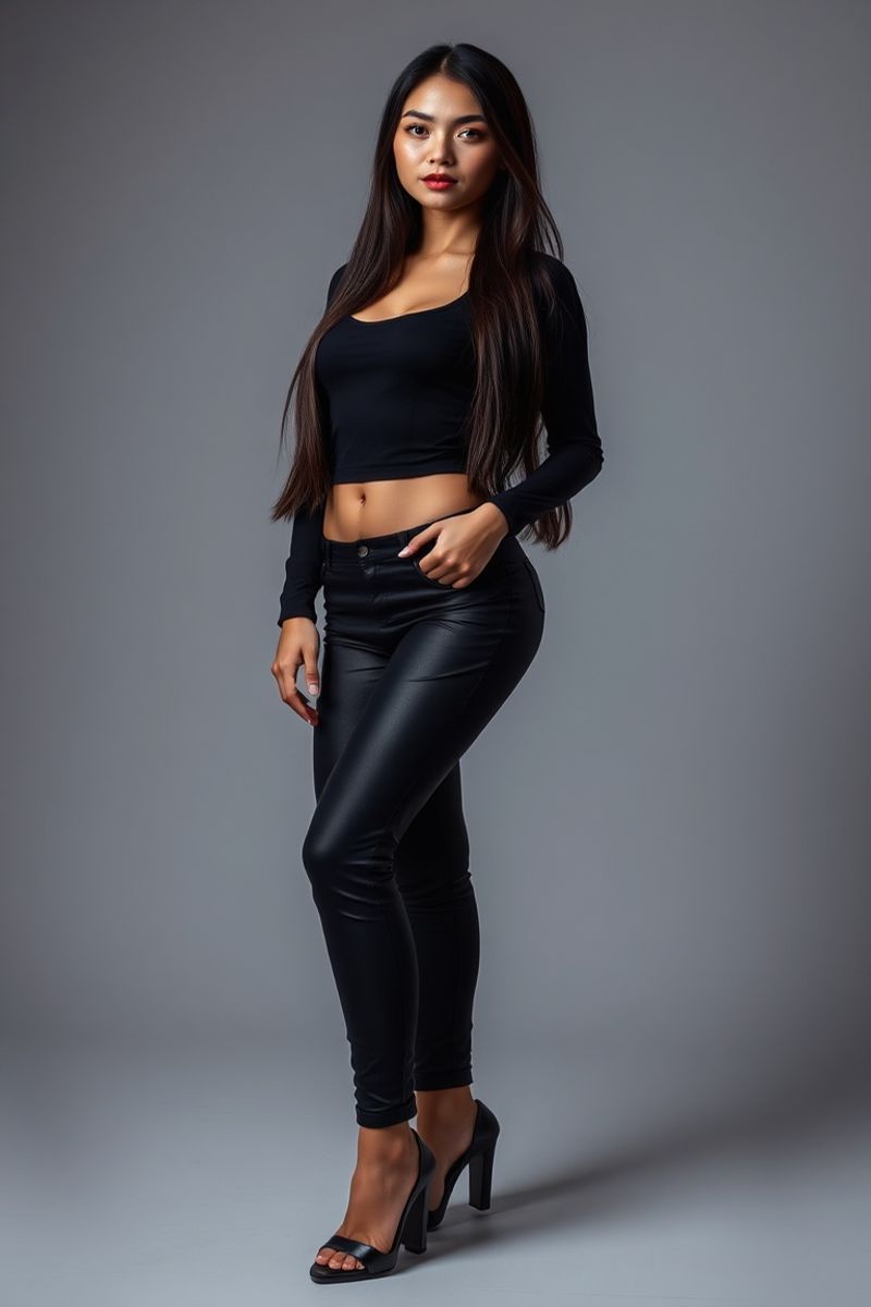 Arisa Nakamura full body editorial pose in high fashion clothing