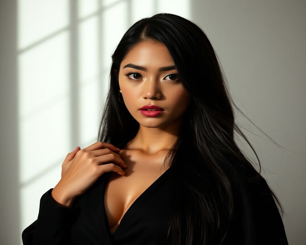 Arisa Nakamura high fashion editorial photoshoot with dramatic lighting