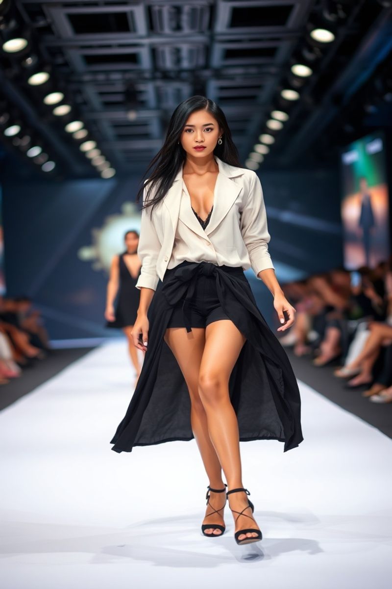 Arisa Nakamura fashion runway walk in designer clothing