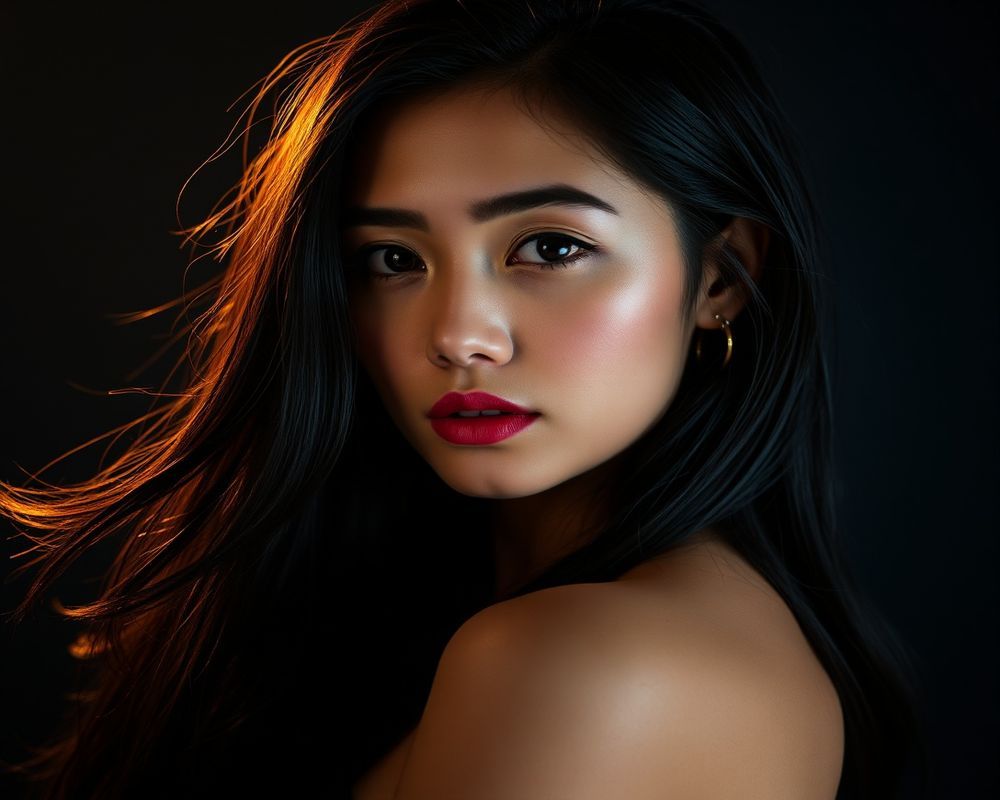 Ayu Lestari high fashion editorial with dramatic lighting