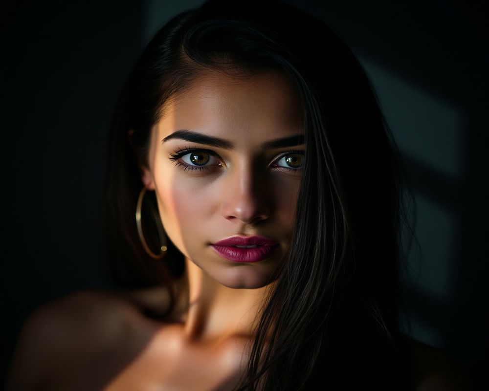 Camila Oliveira artistic creative portrait with dramatic shadows