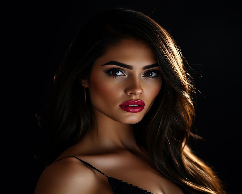 Camila Rodrigues high fashion editorial with dramatic lighting