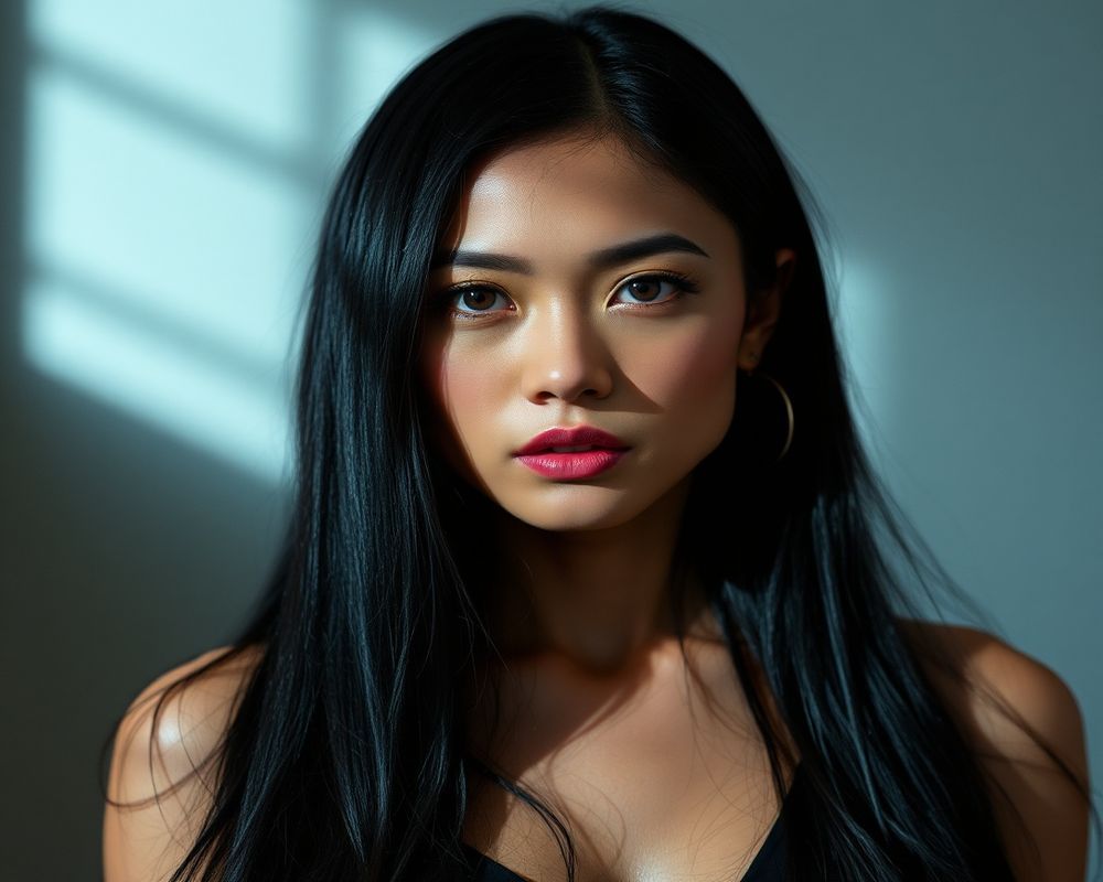 Carmela Santos high fashion editorial with dramatic lighting