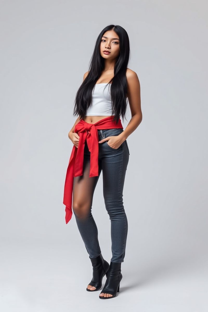 Carmen Reyes full body editorial pose in high fashion clothing