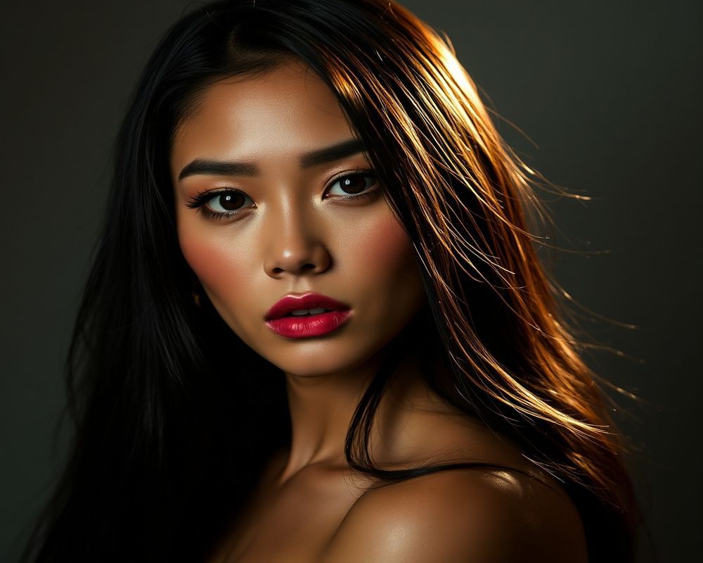 Carmen Reyes high fashion editorial with dramatic lighting and luxury magazine style