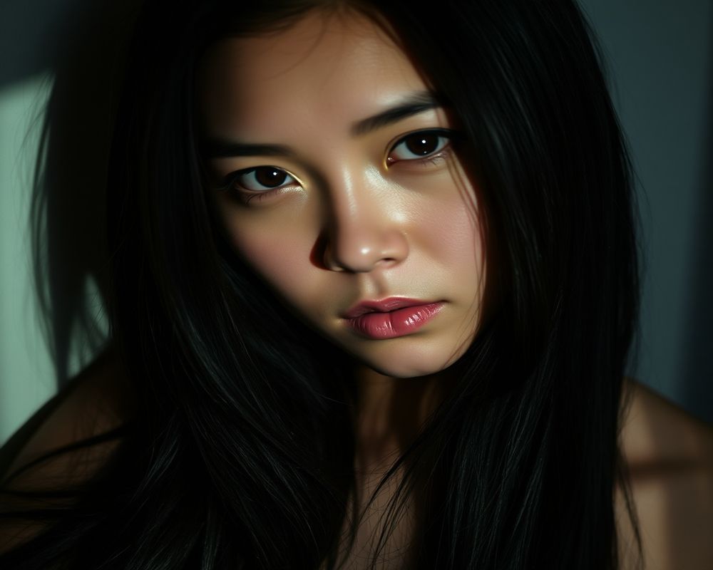 Carmen Reyes artistic creative portrait with dramatic shadows and cinematic composition