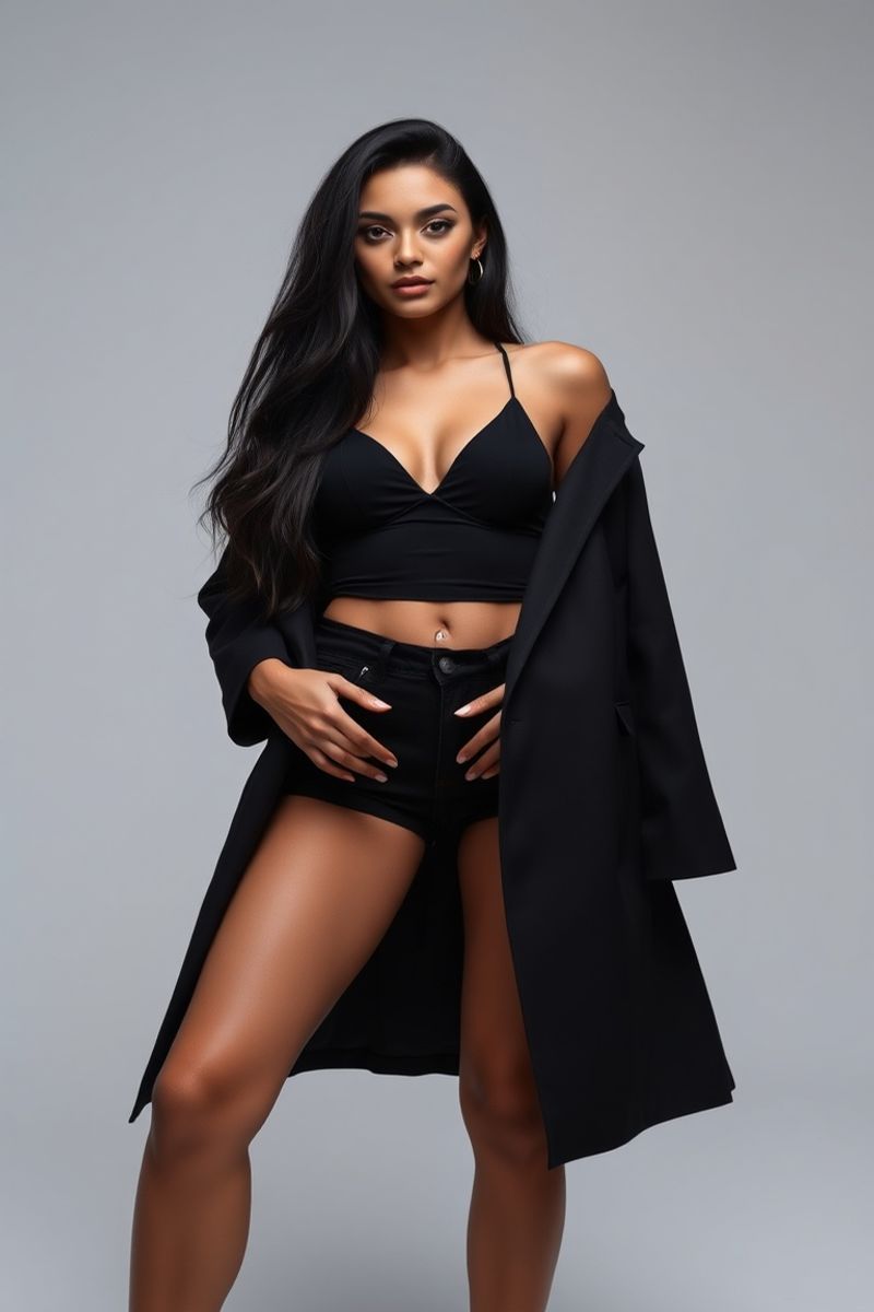 Carolina Ferreira full body editorial pose in high fashion clothing