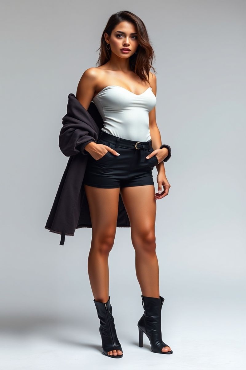 Carolina Mendez full body editorial pose in high fashion clothing