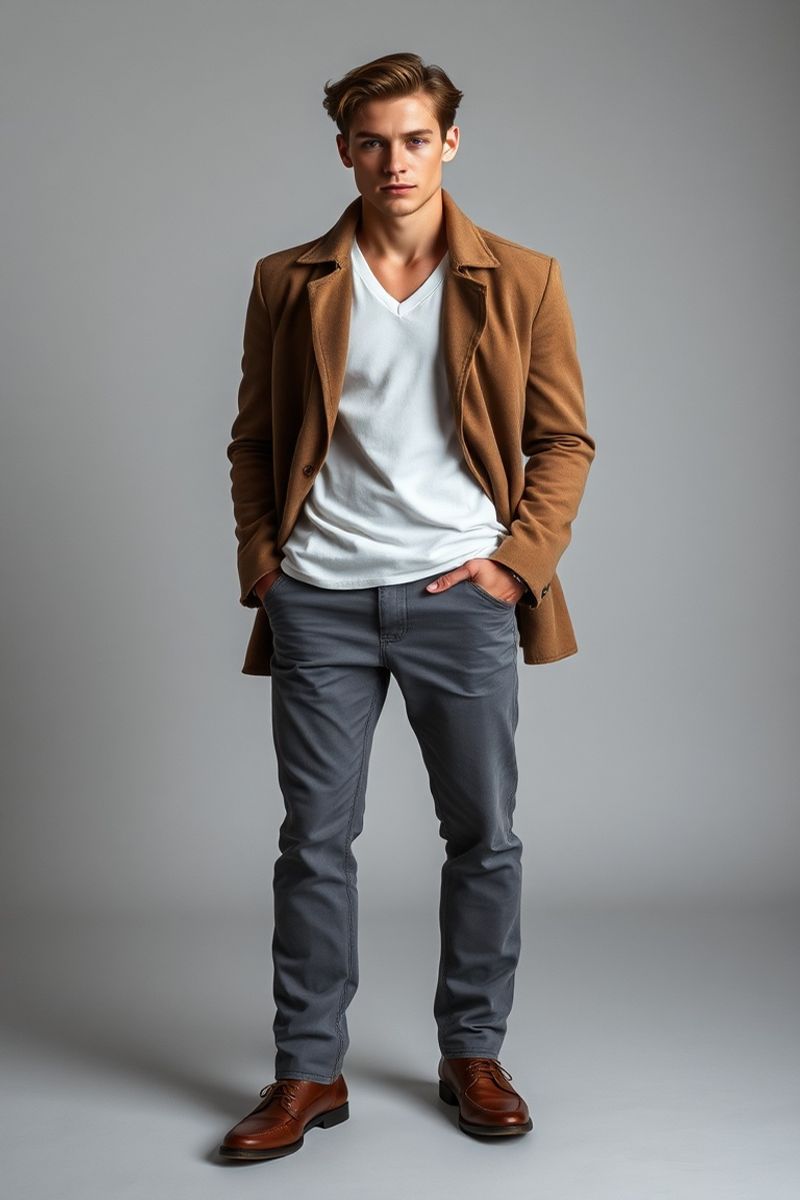 Carter Hayes full body editorial pose in high fashion clothing