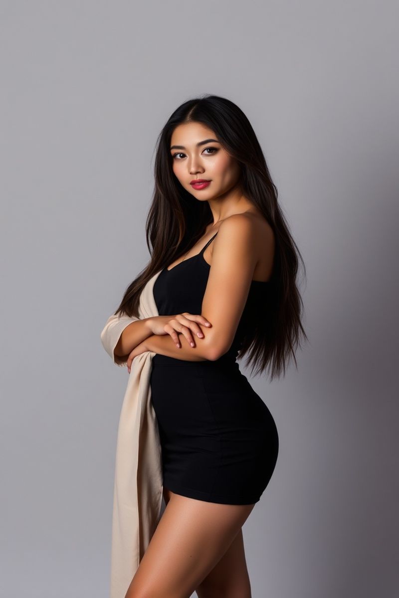 Catalina Velasco full body editorial pose in high fashion clothing