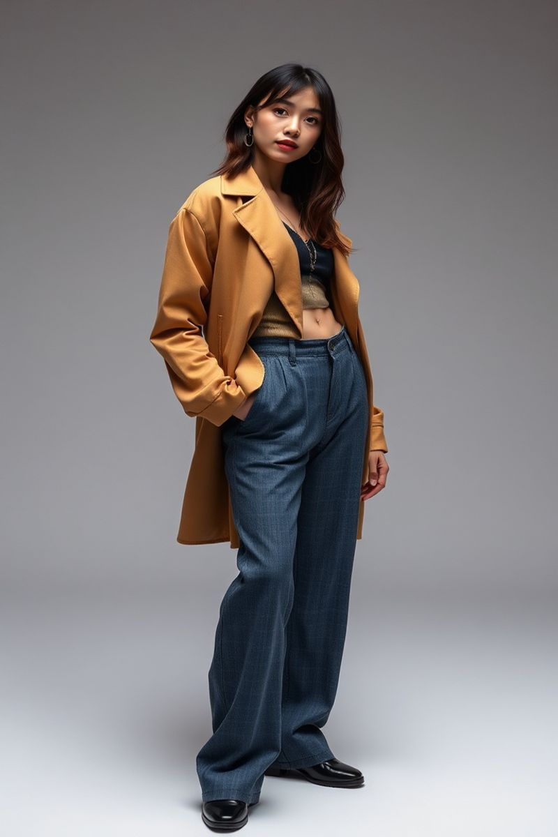 Celeste Garcia full body editorial pose in high fashion clothing