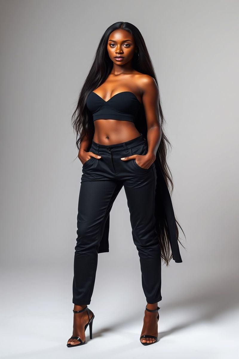 Desta Solomon full body editorial pose in high fashion clothing