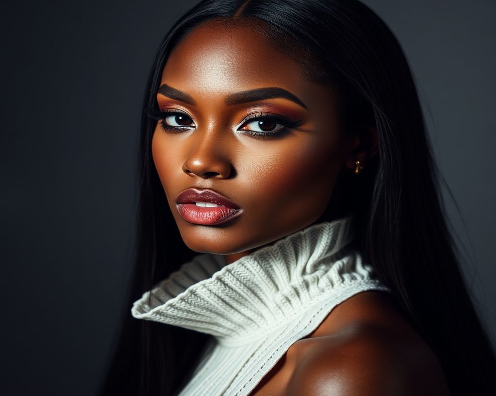 Desta Solomon high fashion editorial with dramatic lighting