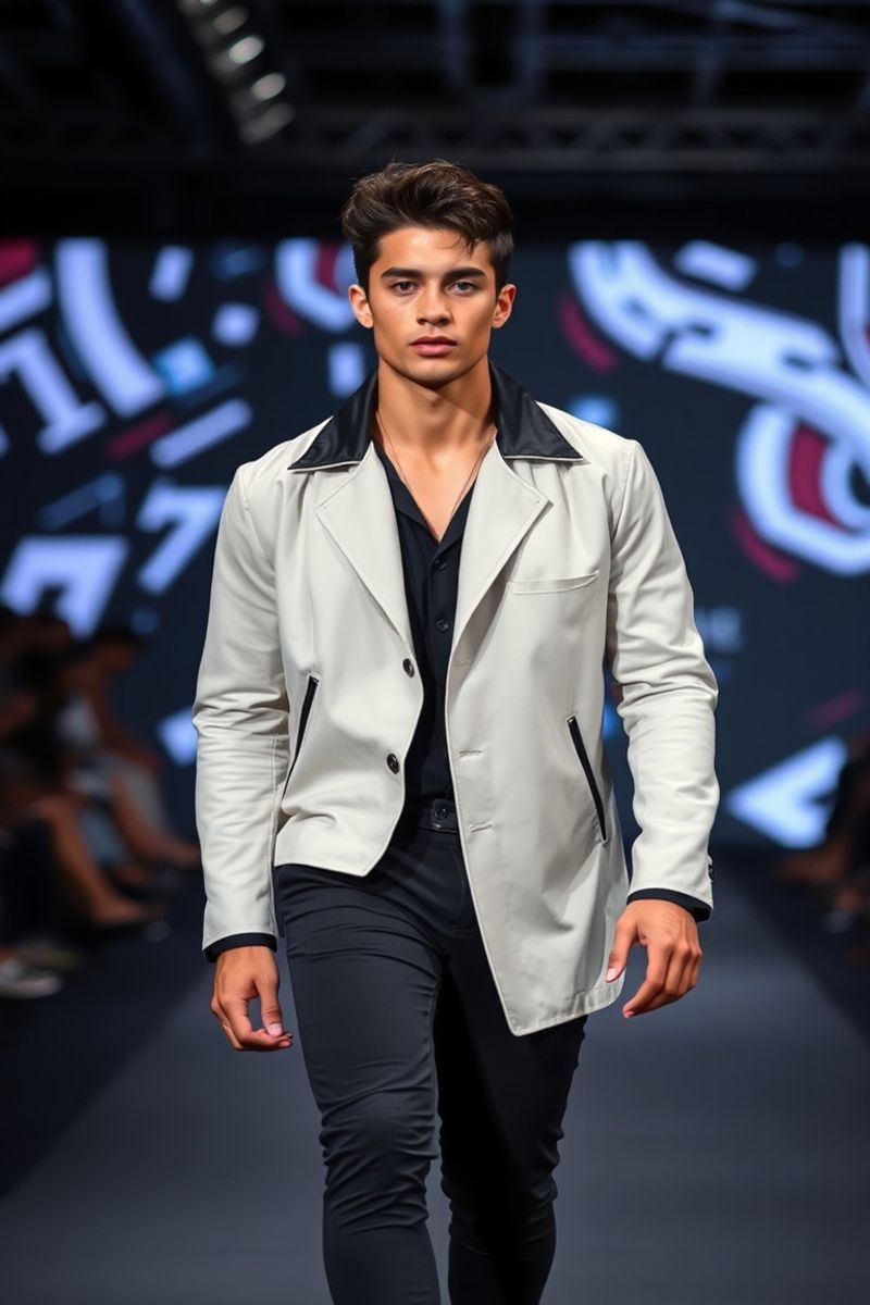 Diego Hernández fashion runway walk in designer clothing