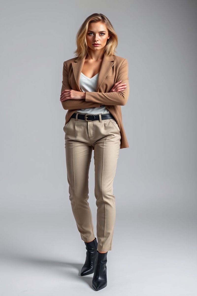 Elena Novak full body editorial pose in high fashion clothing