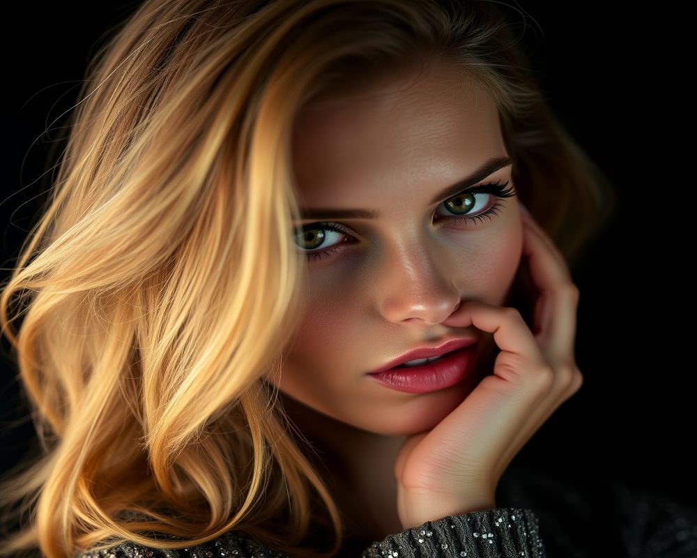 Elena Novak high fashion editorial with dramatic lighting