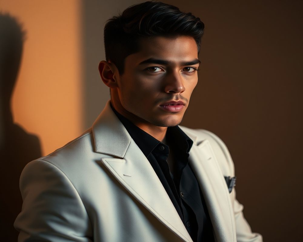 Gabriel Alves high fashion editorial with dramatic lighting