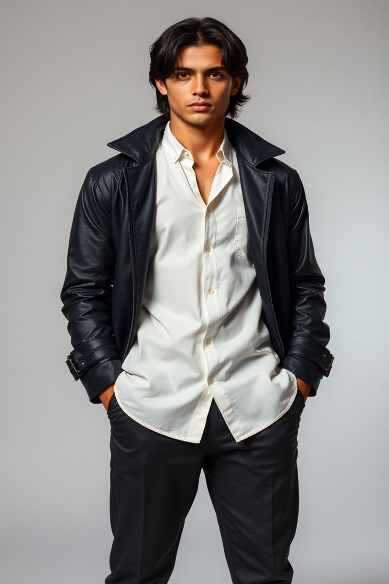 Gabriel Carvalho full body editorial pose in high fashion clothing