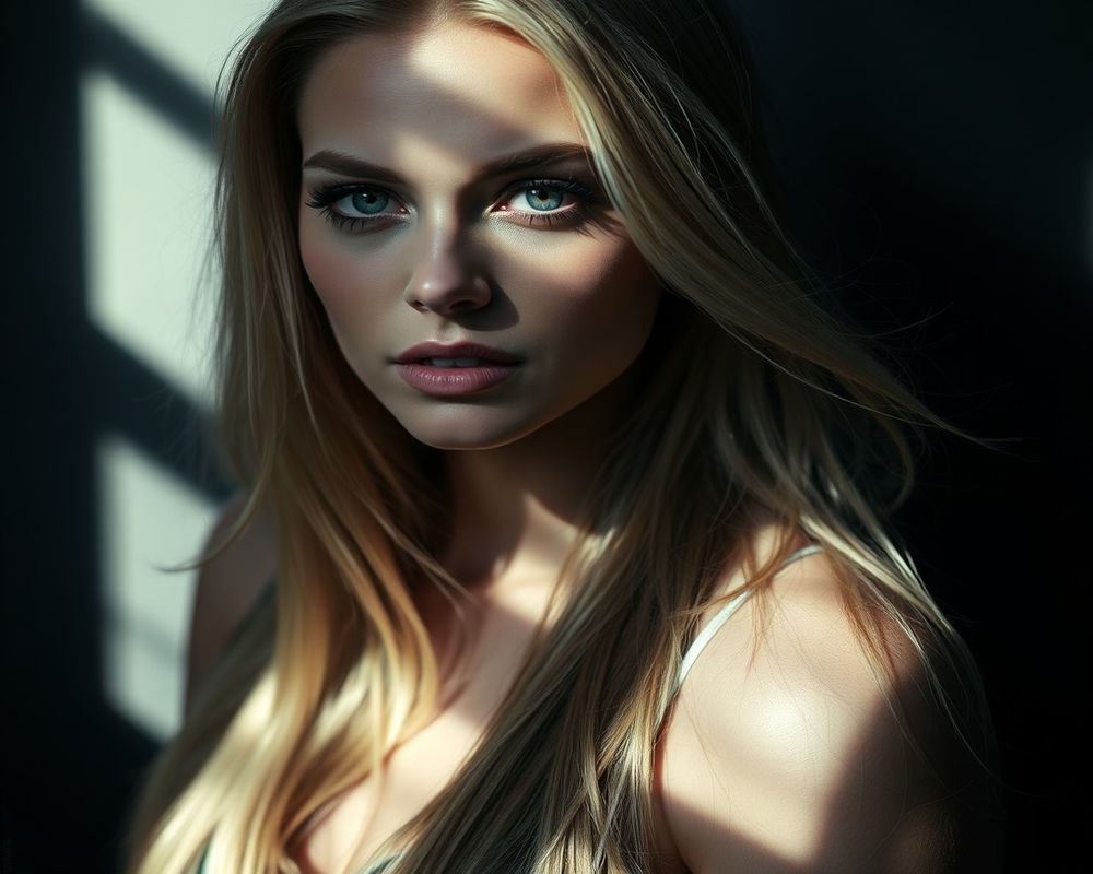 Harper Sinclair artistic creative portrait with dramatic shadows