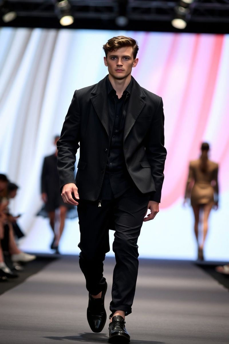 Harrison Reid fashion runway walk in designer clothing