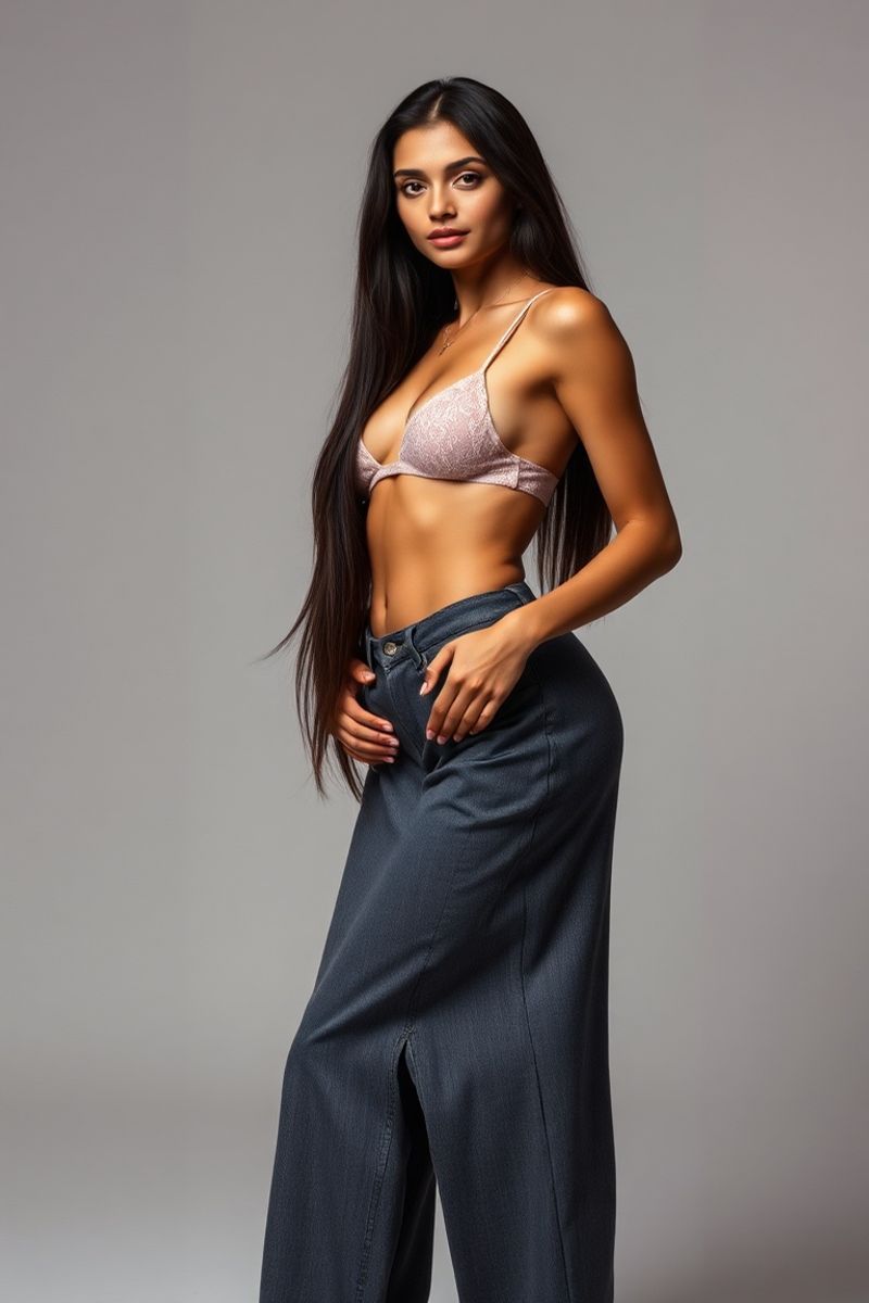 Isabela Costa full body editorial pose in high fashion clothing