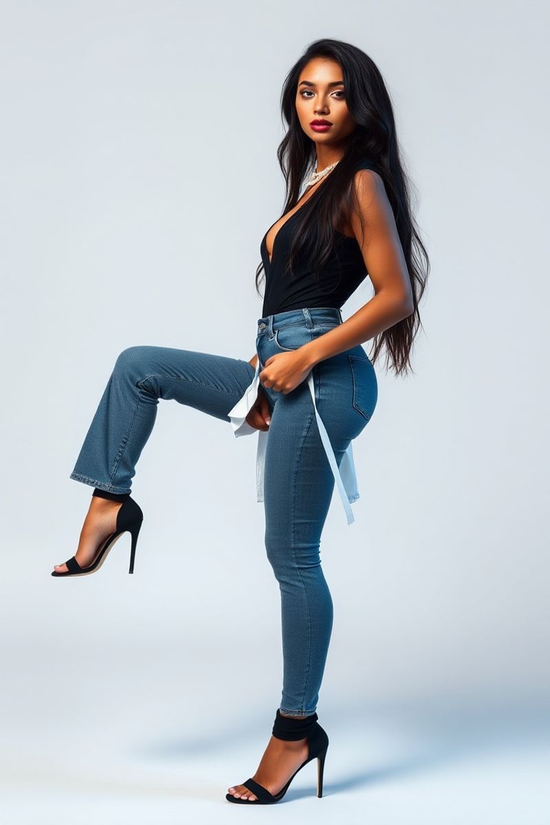 Isabela Rodrigues full body editorial pose in high fashion clothing