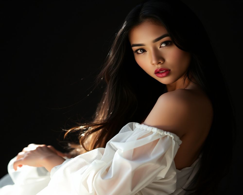 Isabella Cruz high fashion editorial with dramatic lighting