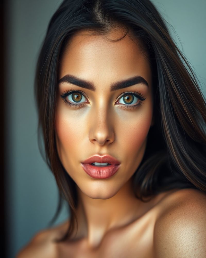 Isabella Ferreira beauty close-up portrait with flawless skin