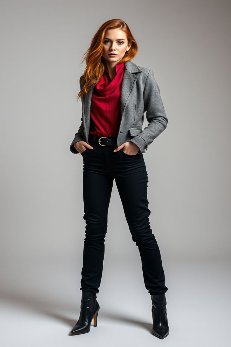 Isabella Moretti full body editorial pose in high fashion clothing