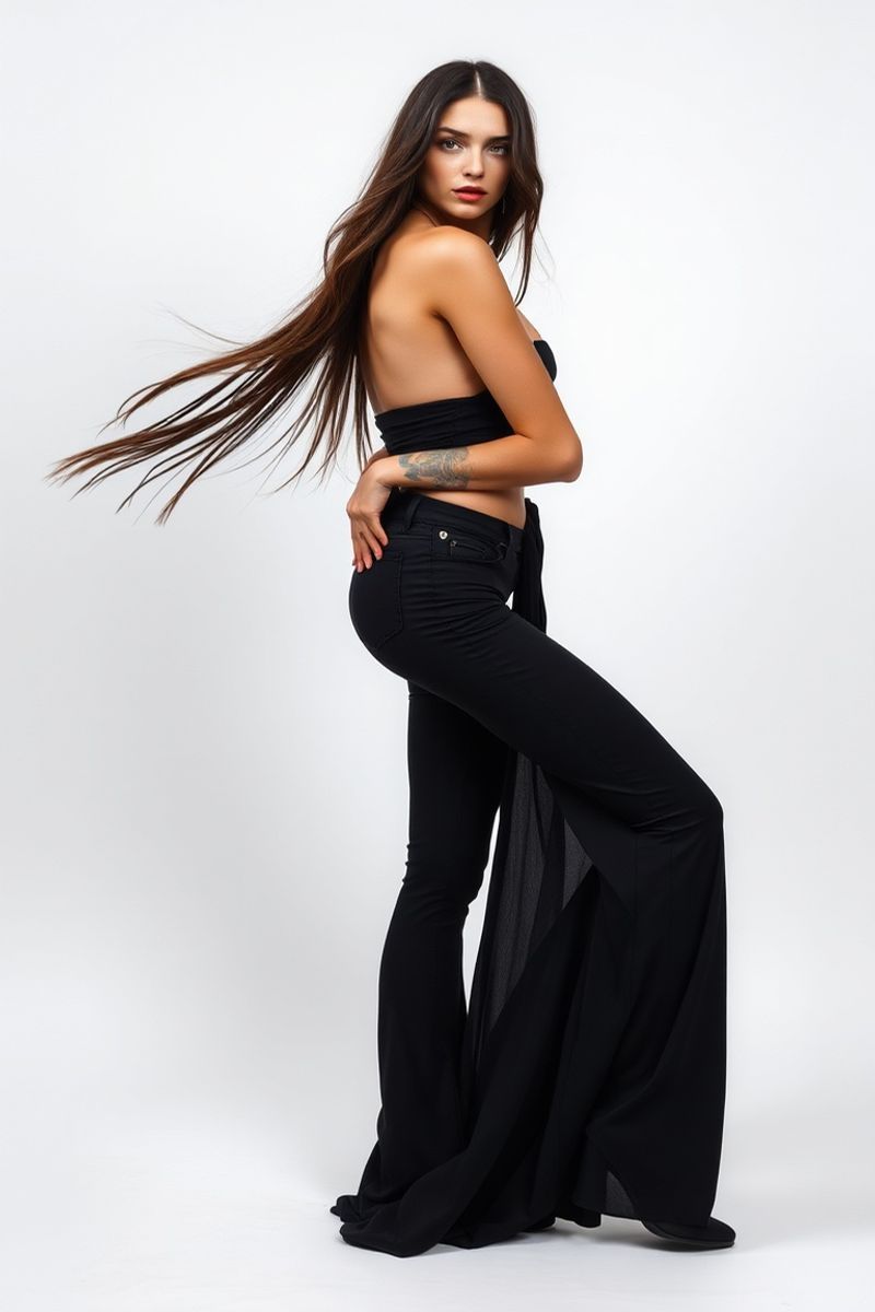 Isabella Romano full body editorial pose in high fashion clothing