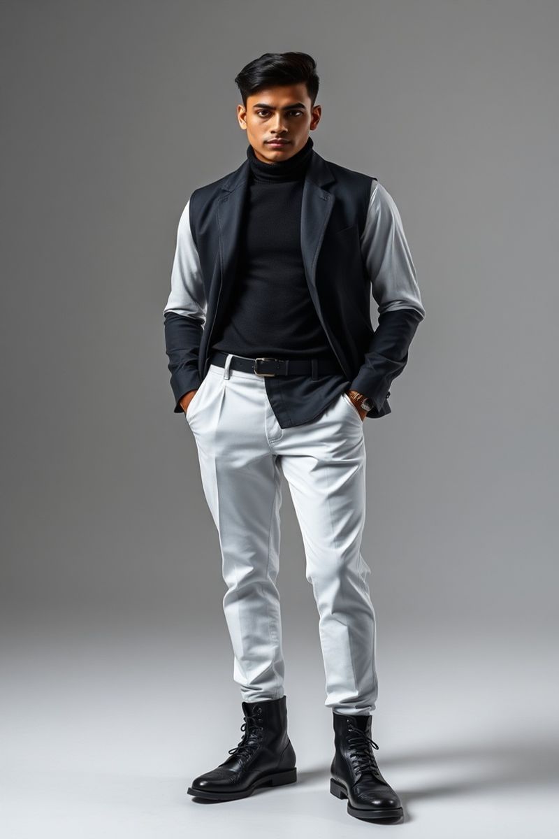 Ishaan Kapoor full body editorial pose in high fashion clothing